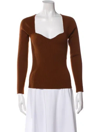 Pre-owned La Maille Sezane Merino Wool Square Neckline Sweater In Brown