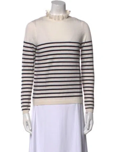 Pre-owned La Maille Sezane Merino Wool Striped Sweater In White