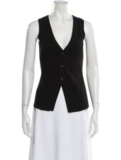 Pre-owned La Maille Sezane Merino Wool V-neck Button-up Top In Black