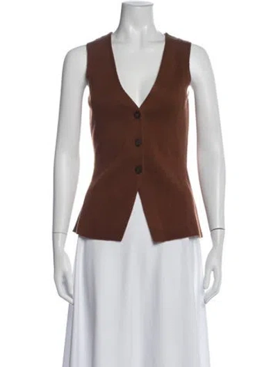 Pre-owned La Maille Sezane Merino Wool V-neck Sweater W/ Tags In Brown