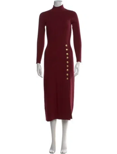 Pre-owned La Maille Sezane Mock Neck Midi Length Dress In Burgundy