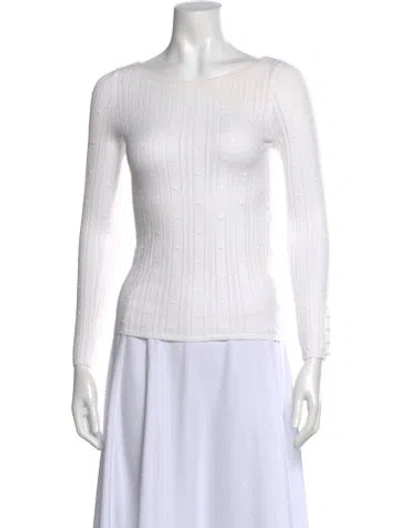 Pre-owned La Maille Sezane Patterned Bateau Neckline Top In White