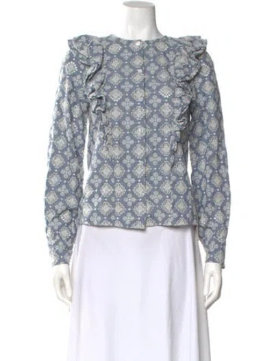Pre-owned La Maille Sezane Patterned Crew Neck Blouse In Blue