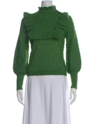 Pre-owned La Maille Sezane Patterned Mock Neck Sweater In Green