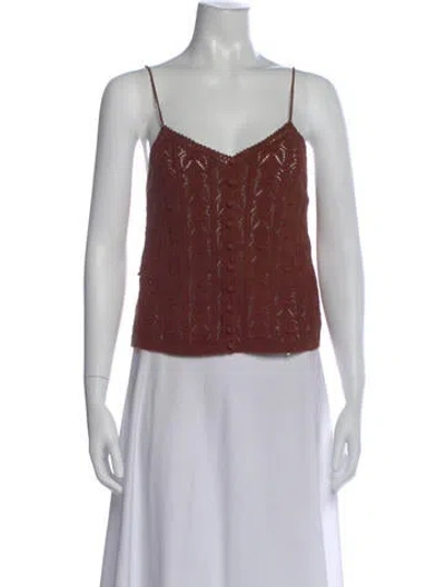 Pre-owned La Maille Sezane Patterned V-neck Top W/ Tags In Brown