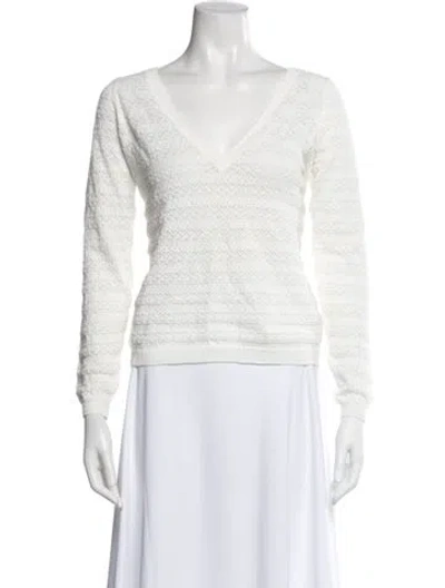 Pre-owned La Maille Sezane Patterned V-neck Top In White