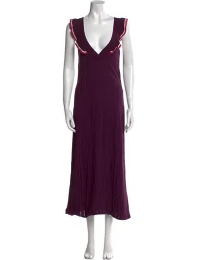 Pre-owned La Maille Sezane Plunge Neckline Long Dress W/ Tags In Purple