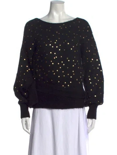 Pre-owned La Maille Sezane Polka Dot Print Crew Neck Sweater In Black