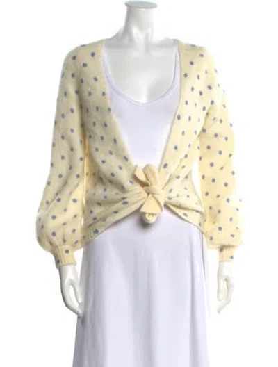 Pre-owned La Maille Sezane Polka Dot Print Open Front Sweater In Gold