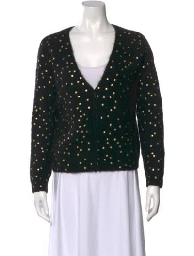 Pre-owned La Maille Sezane Polka Dot Print V-neck Sweater In Black