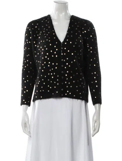 Pre-owned La Maille Sezane Printed V-neck Sweater In Black