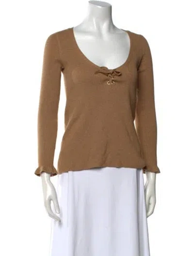 Pre-owned La Maille Sezane Scoop Neck Three-quarter Sleeve Top In Brown