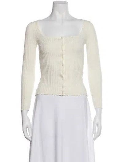 Pre-owned La Maille Sezane Square Neckline Long Sleeve Top In White