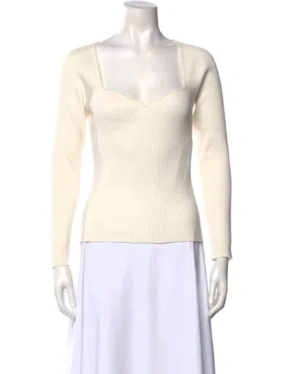 Pre-owned La Maille Sezane Square Neckline Long Sleeve Top In White