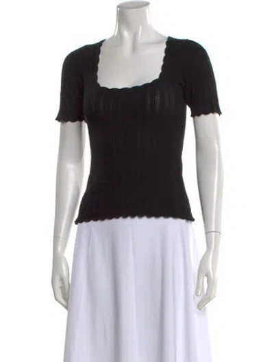 Pre-owned La Maille Sezane Square Neckline Short Sleeve Top In Black