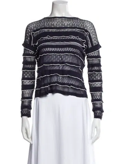 Pre-owned La Maille Sezane Striped Bateau Neckline Top In Blue