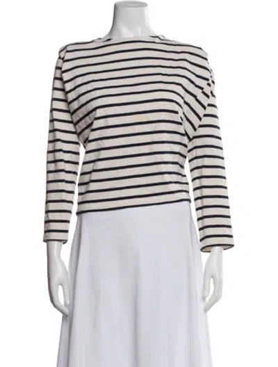 Pre-owned La Maille Sezane Striped Crew Neck Top In White
