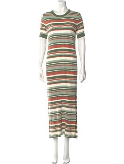 Pre-owned La Maille Sezane Striped Long Dress In Green