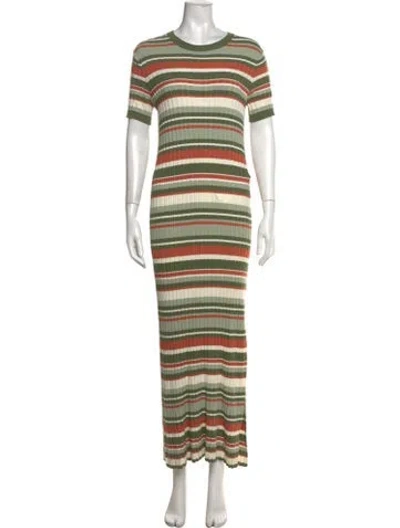 Pre-owned La Maille Sezane Striped Long Dress In Green