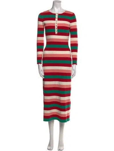 Pre-owned La Maille Sezane Striped Long Dress In Red