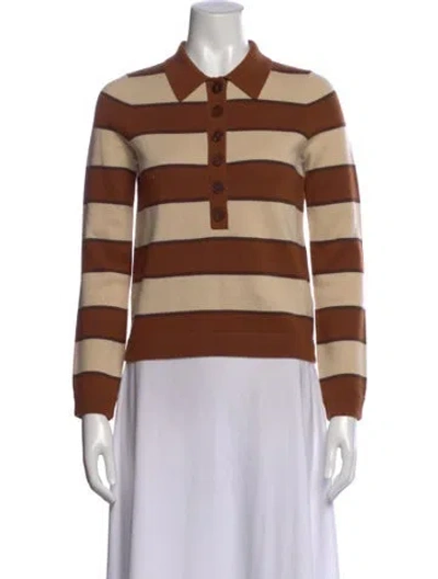 Pre-owned La Maille Sezane Striped Long Sleeve Polo W/ Tags In Brown