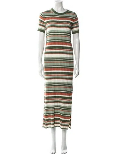 Pre-owned La Maille Sezane Striped Midi Length Dress In Green