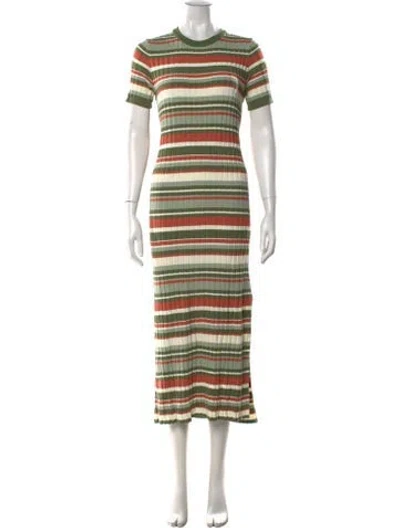 Pre-owned La Maille Sezane Striped Midi Length Dress In Green