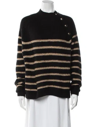 Pre-owned La Maille Sezane Striped Mock Neck Sweater In Black