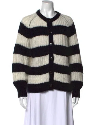 Pre-owned La Maille Sezane Striped Open Front Sweater In Black