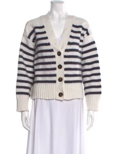 Pre-owned La Maille Sezane Striped Plunge Neckline Sweater In White