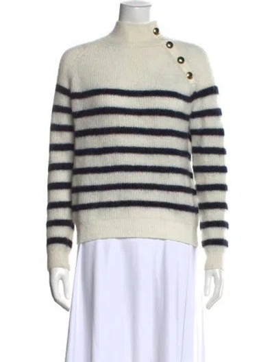 Pre-owned La Maille Sezane Striped Turtleneck Sweater In White
