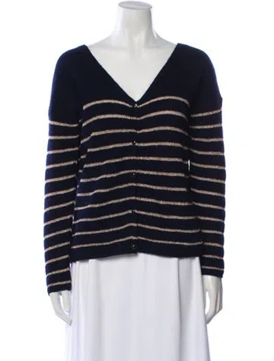 Pre-owned La Maille Sezane Striped V-neck Sweater In Blue