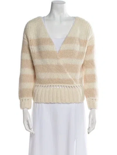Pre-owned La Maille Sezane Striped V-neck Sweater In Neutral