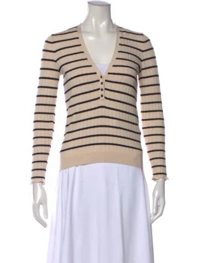 Pre-owned La Maille Sezane Striped V-neck Sweater In Neutral