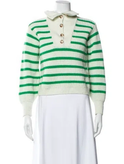 Pre-owned La Maille Sezane Striped V-neck Sweater In White