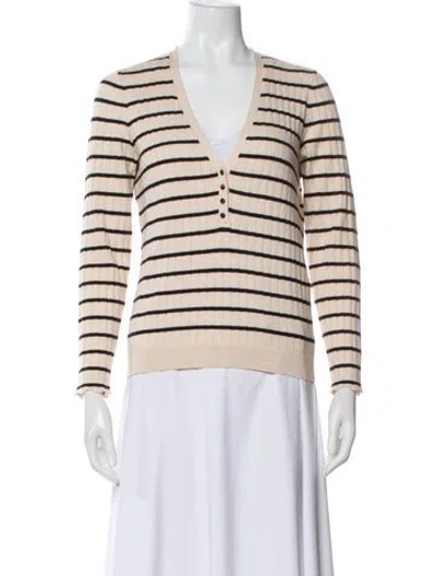 Pre-owned La Maille Sezane Striped V-neck Sweater In White