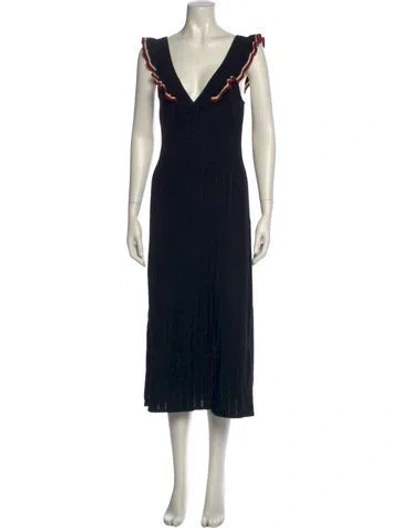 Pre-owned La Maille Sezane V-neck Long Dress W/ Tags In Black