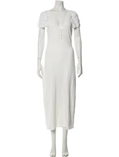 Pre-owned La Maille Sezane V-neck Long Dress In White