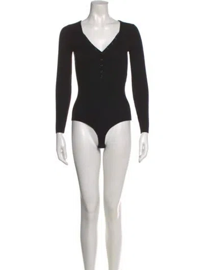 Pre-owned La Maille Sezane V-neck Long Sleeve Bodysuit In Black