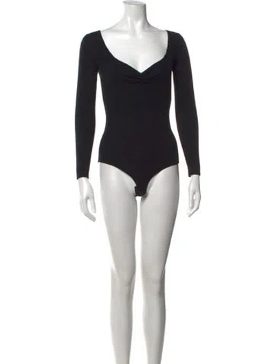 Pre-owned La Maille Sezane V-neck Long Sleeve Bodysuit In Black