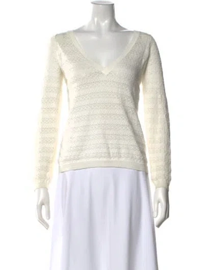 Pre-owned La Maille Sezane V-neck Long Sleeve Top In White
