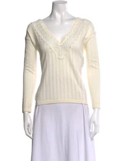 Pre-owned La Maille Sezane V-neck Long Sleeve Top In White