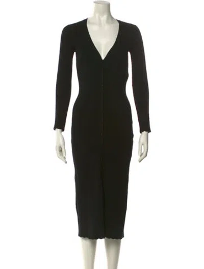 Pre-owned La Maille Sezane V-neck Midi Length Dress In Black