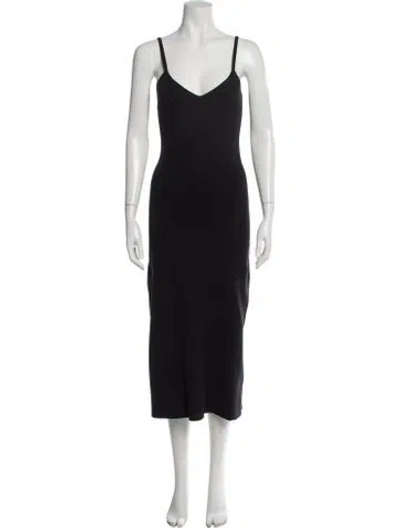 Pre-owned La Maille Sezane V-neck Midi Length Dress In Black