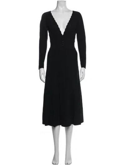 Pre-owned La Maille Sezane V-neck Midi Length Dress In Black