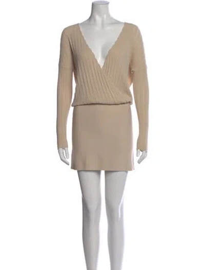 Pre-owned La Maille Sezane V-neck Mini Dress In Neutral