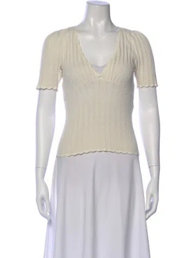 Pre-owned La Maille Sezane V-neck Short Sleeve Top In Neutral