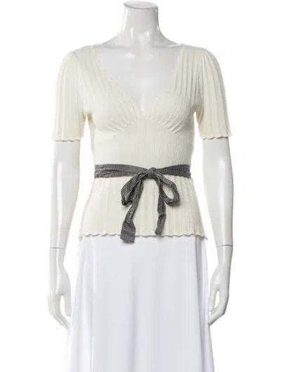 Pre-owned La Maille Sezane V-neck Short Sleeve Top In White