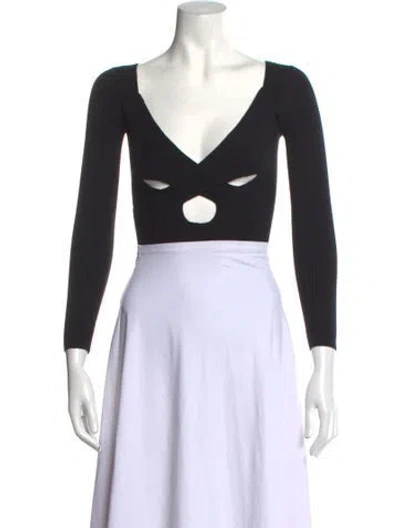 Pre-owned La Maille Sezane V-neck Three-quarter Sleeve Bodysuit In Black