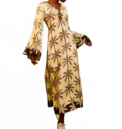 La Maise Abena Midi Dress In Black White Tropical In Yellow